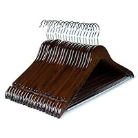 Clutter Mate - Set of 20 - Premium Finished Walnut Wooden Coat Hangers with Notches, Non-Slip Pants Bar, Swivel Hook, Wood-Grain Dress Wooden Clothes Hangers for Coats and Pant, Wood Suit Hanger Pack