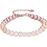 LGSY White/Pink/Purple Freshwater Cultured Pearl Beaded Baroque Pearl Adjustable Strand Handmade Bracelets for Women