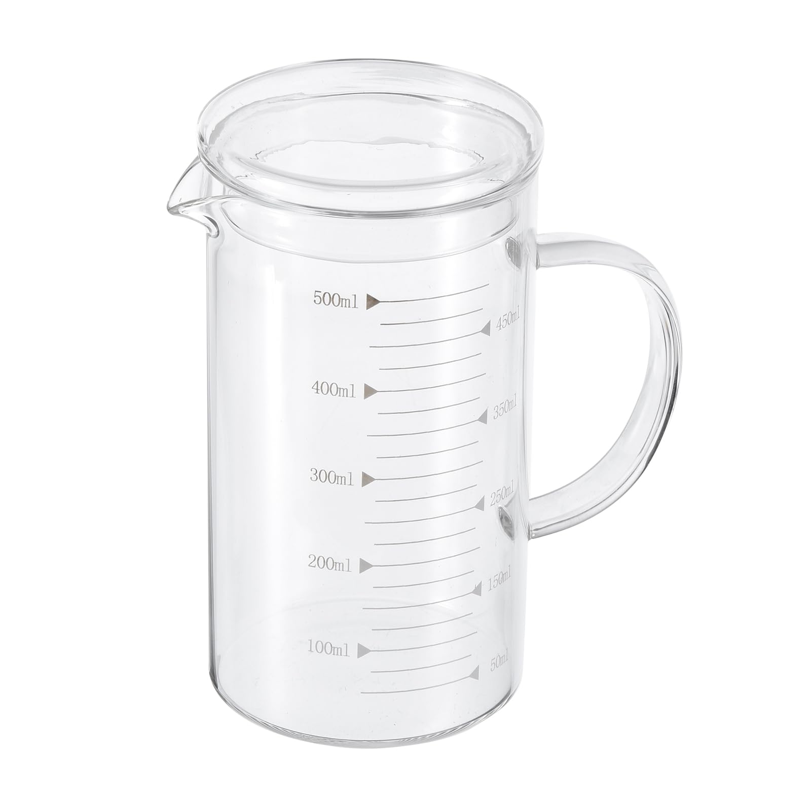 Patikil 500ml Glass Measuring Cup, 3.3 Borosilicate Graduated White Printed Scale Liquid Measure Cups Beaker with Glass Lid and V-Shaped Spout for Kitchen