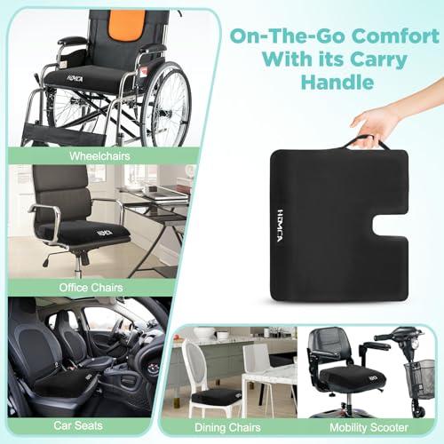 HOMCA Anti-decute Cushion for Wheelchair, Memory Foam Coccyx Cushion with Waterproof Cover, Ergonomic Seat Cushion for Office, Car, Sofa, Home 40 x 45 x 7.5 cm