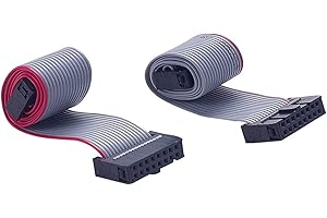 Heyiarbeit 2pcs IDC 16 Pin Connector Gray Wire Flat Ribbon Cable Connector Length 30cm 2.54mm Pitch