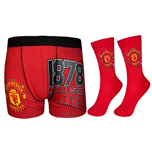 Manchester United FC Soccer Gift Mens Crest Socks & Boxer Shorts Red Medium