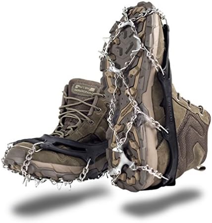 Ice Grippers Cleats Hiking on 12 Teeth Claws Traction Cleats  Stainless Steel Chain Anti-Slip Spikes Crampons,M/L