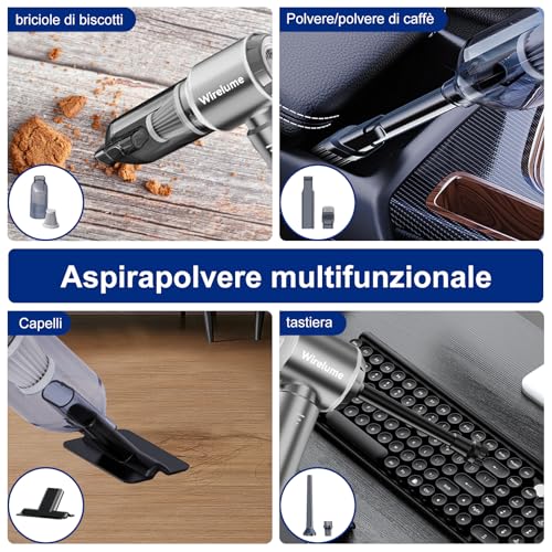 Wirelume Powerful Wireless Vacuum Cleaner Portable Car Vacuum Cleaner 25000Pa Strong Cyclonic Suction Blowing Brushless Motor Portable Rechargeable Lightweight for Pet Hair Vehicle Home