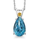 Gem Stone King 14K White Gold London Blue Topaz and Yellow Created Sapphire Pendant Necklace for Women | 3.40 Cttw | Gemstone November Birthstone | Pear Shape 12X8MM | With 18 Inch Chain
