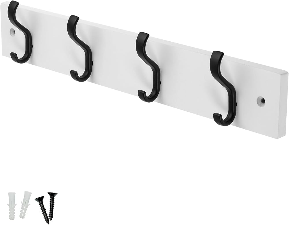 keypak Minimalistic Wall-Mounted Coat Rack 4 Hooks 38cm Matte Black/White