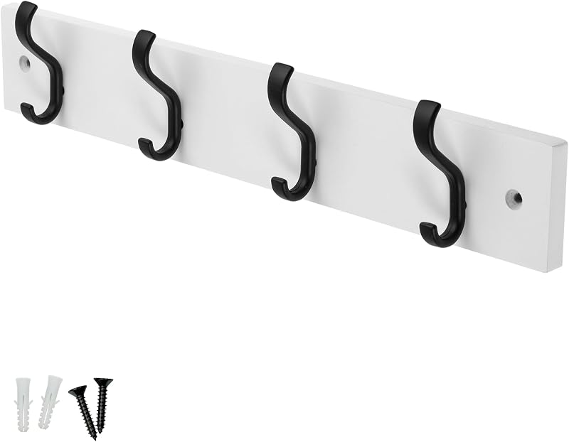 keypak Minimalistic Wall-Mounted Coat Rack 4 Hooks 38cm Matte Black/White