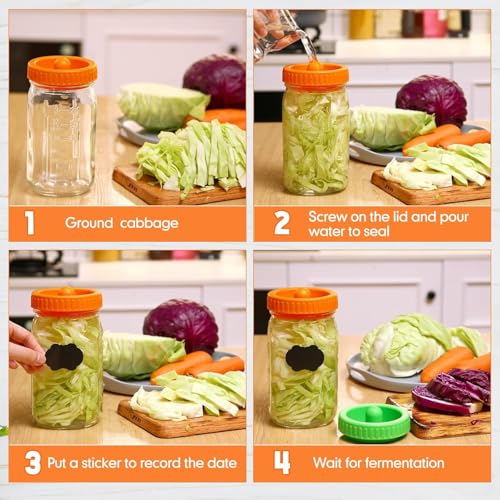 NALACAL 2Pcs 32oz Fermentation Jars, Wide Mouth Fermentation Jars, Glass Pickle Jar with Cap Lids, Wide Mouth Glass Jar, Mason Jar Lid Fermenter Caps, for Storage Pickle Olive Gherkin