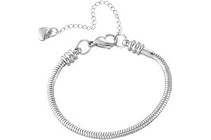 TGLS Women European Charm Bracelet Stainless Steel 3mm Snake Chain Bracelet Fits Charms Bead