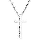 Pivza Stainless Steel Men's Cross Necklace with Scripture | 20/22/24 Inch Silver Chain | Inspirational Bible Verse Pendant | Durable & Stylish Christian Jewelry