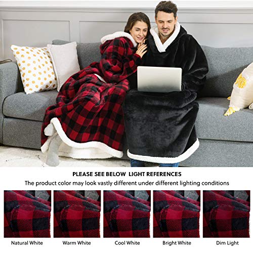 Bedsure Long Wearable Blanket , Sherpa Blanket Hooded , Standard Blanket Sweatshirt with Deep