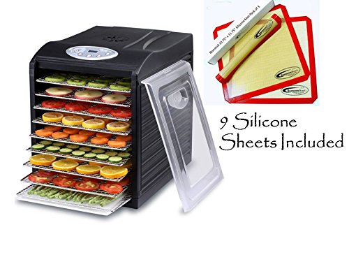 Samson Silent 9 Stainless Steel Tray Dehydrator with Digital Controls PLUS 9 Samson Silicone Sheets