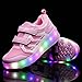 Chic Sources Girls Light up Roller Shoes with Two Wheels Skate Sneakers for Little Kids 1 Pink