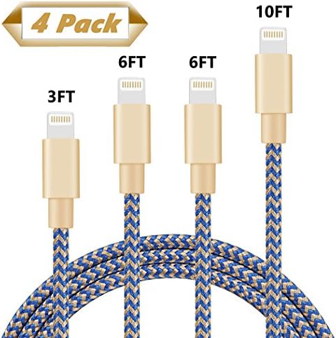 HokoAcc iPhone Charger, [4Pack 3FT 6FT 6FT 10FT] Nylon Braided 8 Pin iPhone Lightning Cable to USB Charger Compatible with iPhone X/8/8 Plus/7/7 Plus/6s/6s Plus/6/6 Plus/5/5S/5C/SE/iPad and iPod