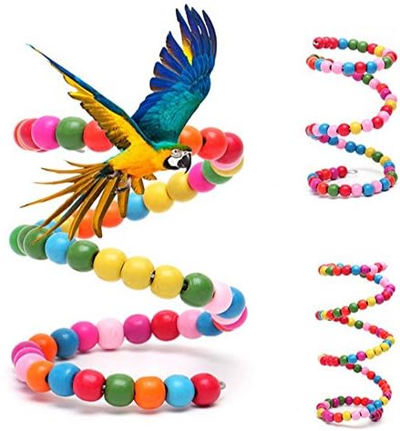 Charming Pink Bird Spiral Rope Perch, Wooden Parrot Swing Climbing Standing Toys