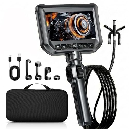 Endoscope Camera with Light, Two-Way 360° Borescope Inspection with 4.3" IPS Screen, IP67 Waterproof with LEDs & 8.5mm Semi-Rigid Snake Camera for Automotive Pipe Tools（منظار فحص داخلي） (2M Cord)