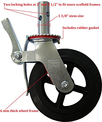 A Set of 4 Wheel 8" Caster with Cast Iron Hub 1 3/8" Caster Wheel With 2 Lock-in Brakes Scaffolding Rolling Tower CBM1290