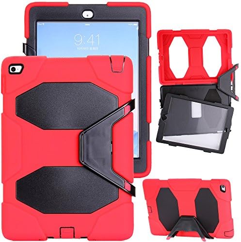 Kecko(TM)for ipad Air 2 Case,Defender Series Shockproof Dustproof Army Military Duty Armor Hybrid Impact Resistant Rugged Silicon Protective Built-in Screen Protector Case with Kickstand&amp;camo Design for ipad Air 2/ipad 6th Generation (Red)