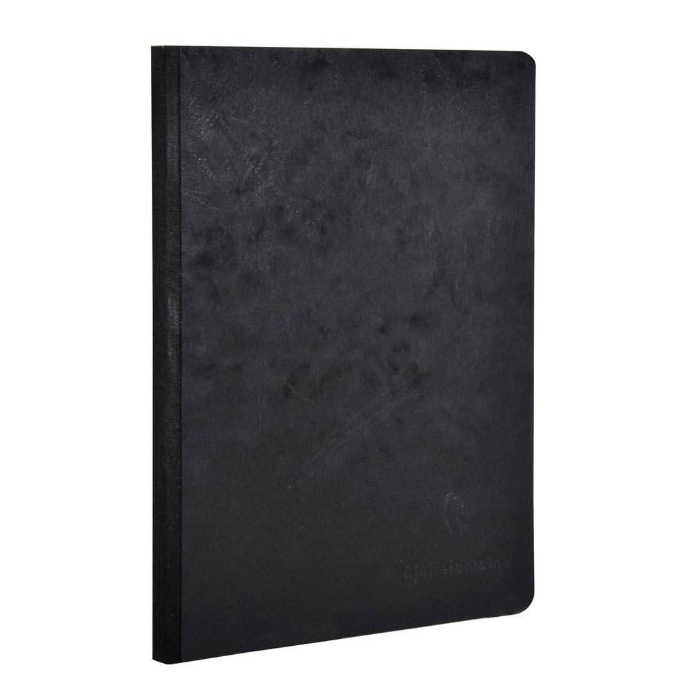 Clairefontaine 795421C Collection Age Bag A Black Canvas Back Stitched Notebook - A5 14,8x21cm - 192 Small Square Pages - 90g White Paper - Leather Card Cover