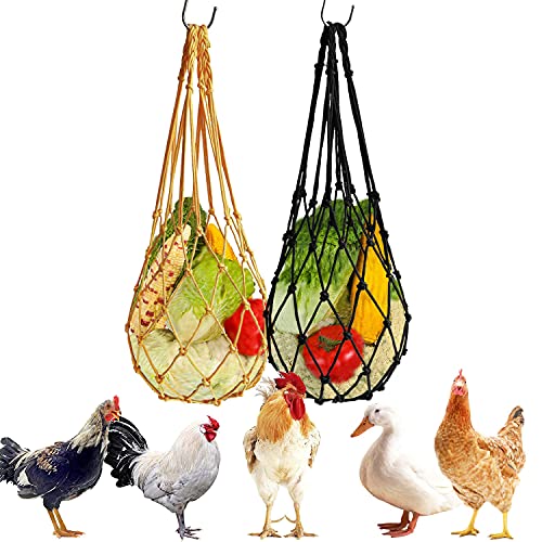 Locopeas 2pcs Hühner Obst und Gemüse Fütterungs Netzbeutel, Hähnchen Fruchthalter Hühner Hängendes Spielzeug, für Hens…