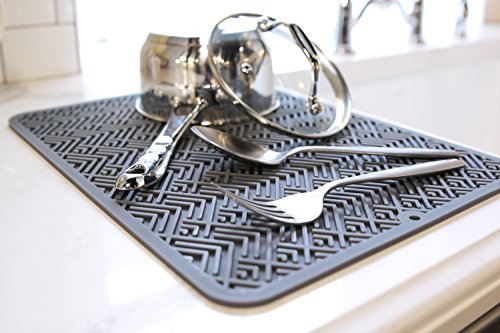 S&T Heavy Duty Silicone Drying Mat, Large 12" x 16", Gray