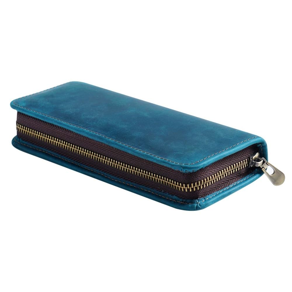 DONGKER Leather Pencil Case,Vintage Zippered Pen Fountain Pouch Holds 9 Pens & 2 Fountain for Work Office,College