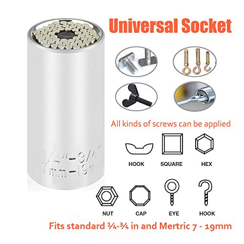 Universal Socket Wrench Set 1/4"-3/4"(7mm-19mm) Double End Adjustable Wrench Multi-functional Universal Ratchet Socket with Wrench Power Drill Adapter 3PCS Professional Repair Handyman Tool