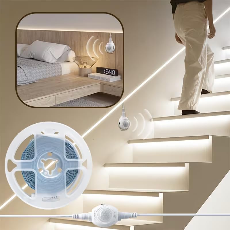 Motion Activated LED Strip Light - Cool White Motion Sensor Under Cabinet, Closet & Under Bed Light