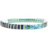 KELITCH New Shell Pearl Bead Bracelets Charm Stretch Bracelets Stackable Wrap Bracelets for Women Jewelry (Blue Green Vein 08O)