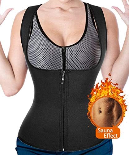 Women Hot Sweat Neoprene Weight Loss Tank Top Shirt Waist Trainer Vest Zipper Corset Body Shaper Cincher Training Workout