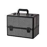 Makeup case - Professional Portable Aluminum Cosmetic Organizer Box With Folding Trays and Locks Black