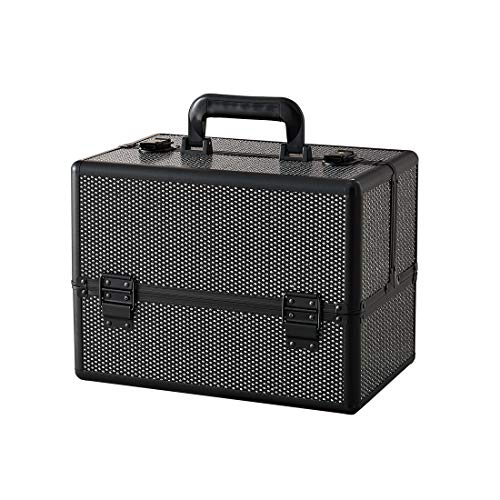 Makeup case - Professional Portable Aluminum Cosmetic Organizer Box With Folding Trays and Locks Black