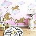 [2 PCS] Unicorn Wall Decals, Romantic Unicorn Wall Stickers Girls Bedroom, Unicorn Wall Stickers Decorations, Wall Decor with Clouds