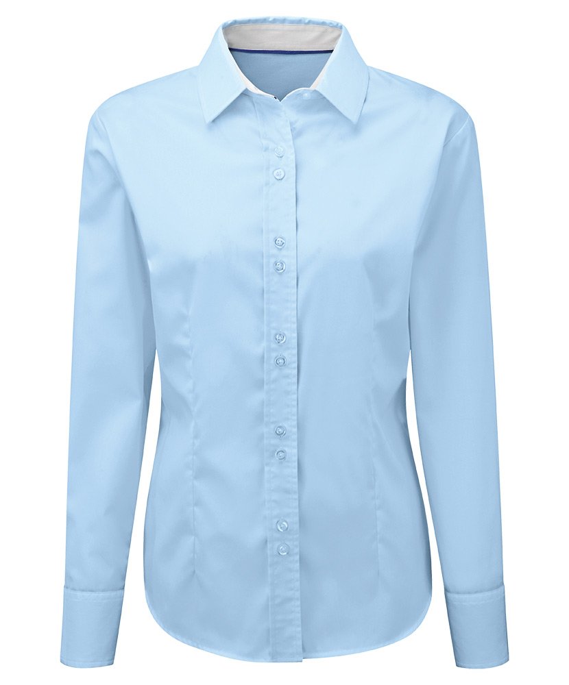 Alexandra STC-NF84PB-26 Women's Long Sleeve Shirt, Plain, 100% Cotton, Size 26, Pale Blue