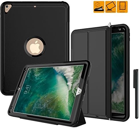 iPad Pro 10. 5 Inch Case, Fitvers Slim Shockproof Rugged Heavy Duty Cover, Three Layer Hard PC+Silicone Hybrid Impact Resistant Full Body Protective with Screen protector and Free Stylus- Black