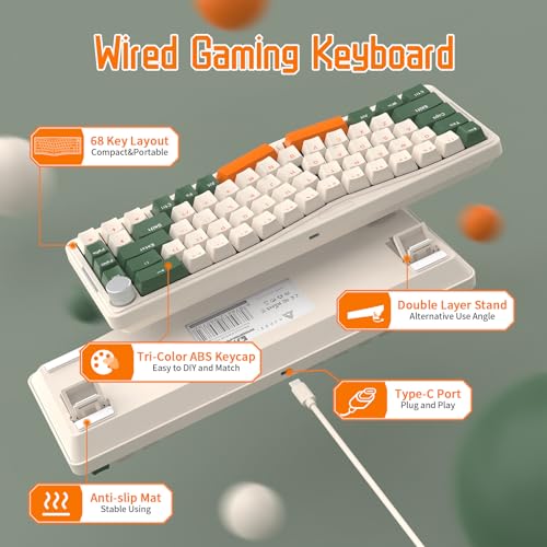 ATTACK SHARK AKS068 Teclado mecânico para jogos com fio 65% Alice Layout Hot-swapped Gaxeta, RGB Retroiluminado VIA Botão programável NKRO TKL AS Interruptor Clicky Blue pré-lubrificado (Verde)