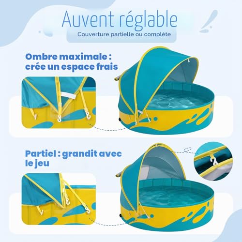 Peradix Paddling Pool with Adjustable Canopy for Toddlers - 120cm Foldable Pool Pool for Baby and Kids for Garden & Travel | Baby Tent & Beach Tent for 2-3 Children