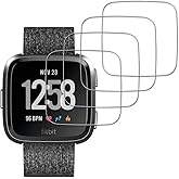 UZWZW (4 Pack) For Fitbit Versa (2018) / Versa Lite Smartwatch Tempered Glass Screen Protector, HD Clear, Anti Scratch, (Not 