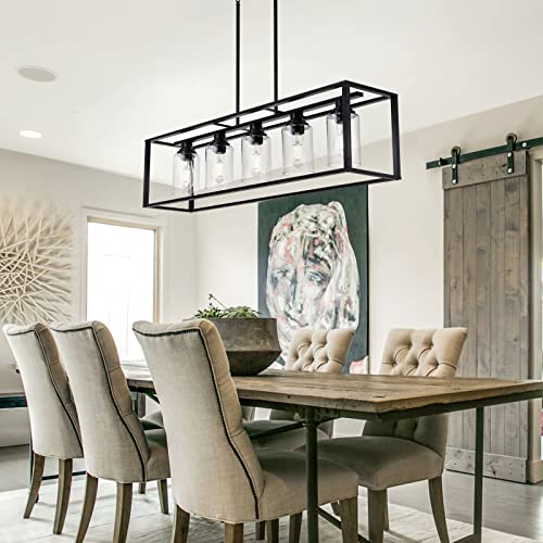 Luburs 5Light Dining Room Light Fixture 41" Black Kitchen Island