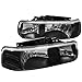 Spec-D Tuning LH-SIV99JM-RS Chevy Silverado Suburban Tahoe Euro Crystal Black Diamond Headlights