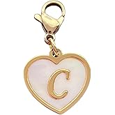 Golden Heart Titanium Steel Shell Finish Alphabet Letter Clip-On Charms A-Z Initial Pendant for Bracelet, Necklace, Keychain, DIY Jewelry Making