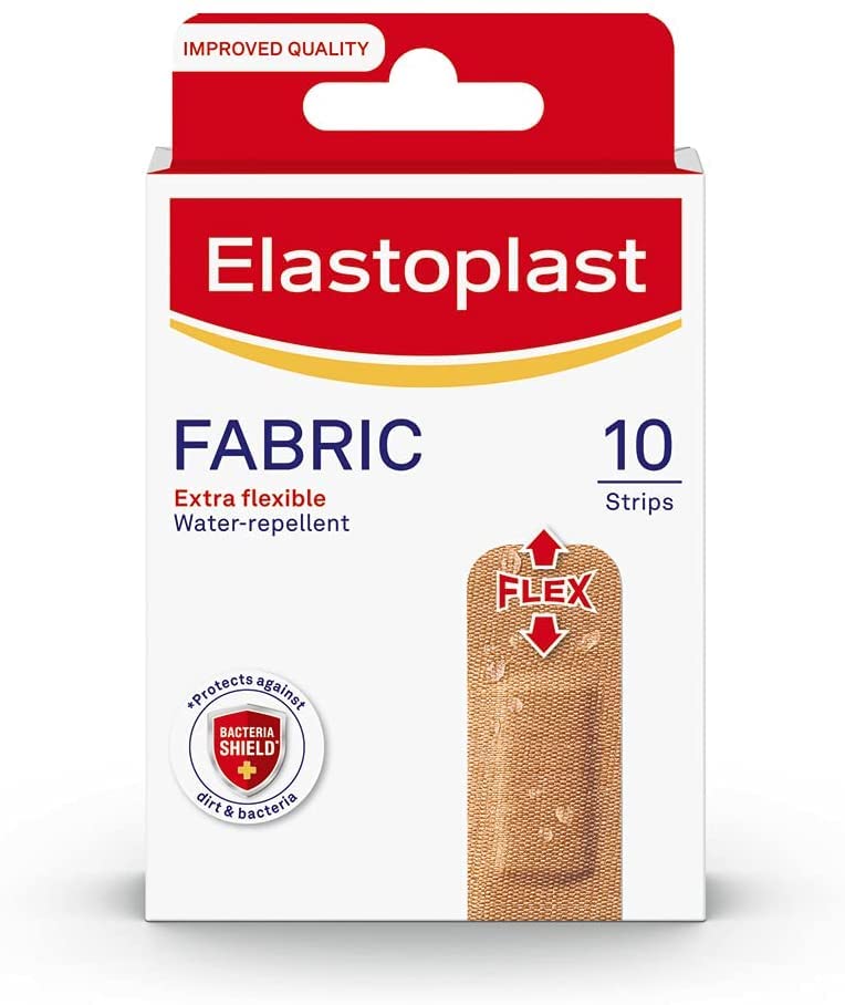 Elastoplast Extra Flexible Fabric Plaster Strips (10 x 10 Pieces), Extra Flexible Wound Care Fabric Plasters, Breathable Plasters, Large Size, Everyday Care for Wounds and Cuts