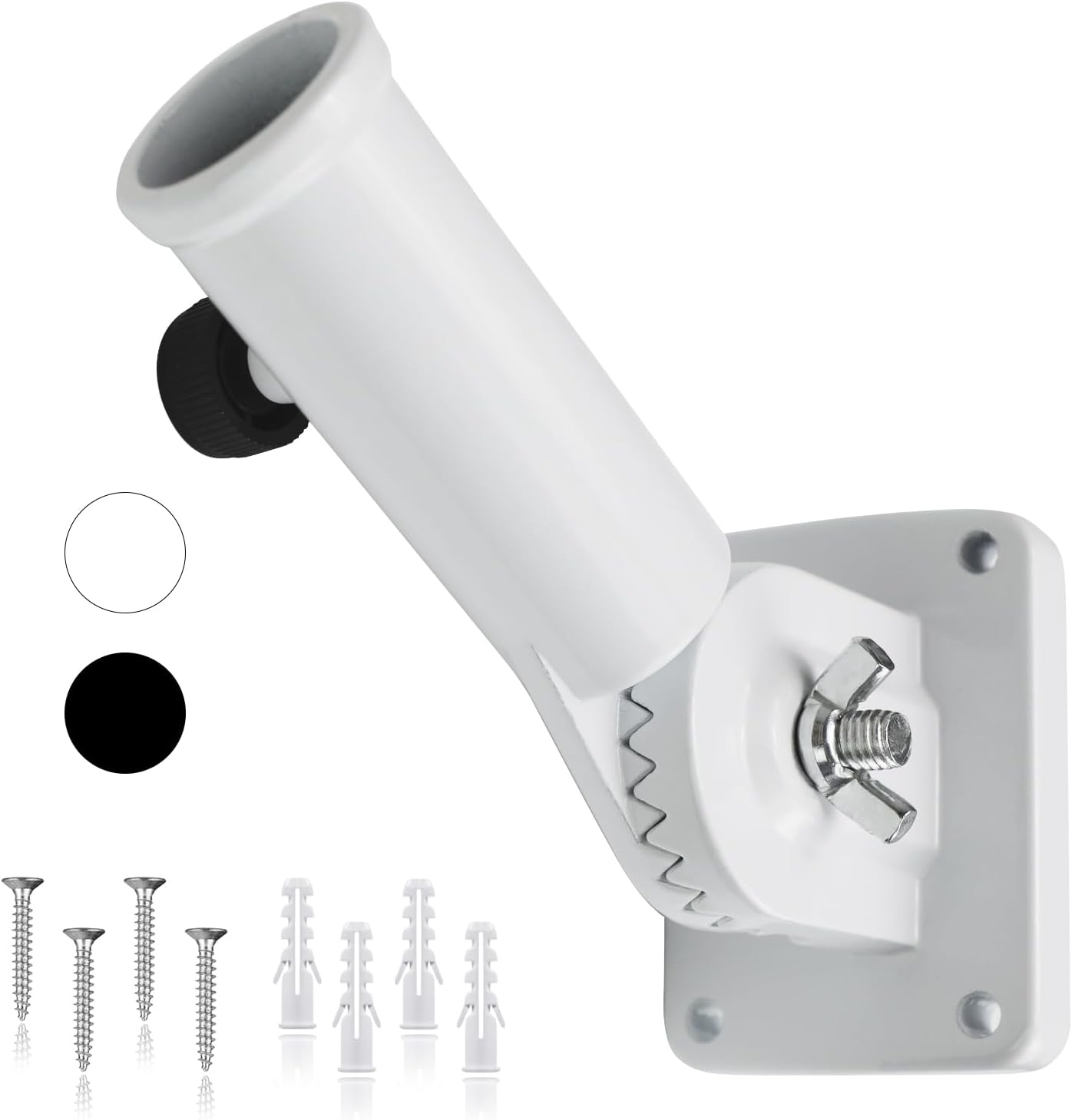 Flagpole Hardware - HOOPLE Flag Pole Holder for Outside House, Adjustable Flag Pole Mount, Metal Flag Holder for Outside, Multi-Position Aluminum Flag Pole Bracket, Stainless Hardware, High Wind Resistance, 1 Inch White