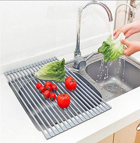 SUNPIN Over the Sink Multipurpose Roll-Up Dish Drying Rack (Warm Gray)