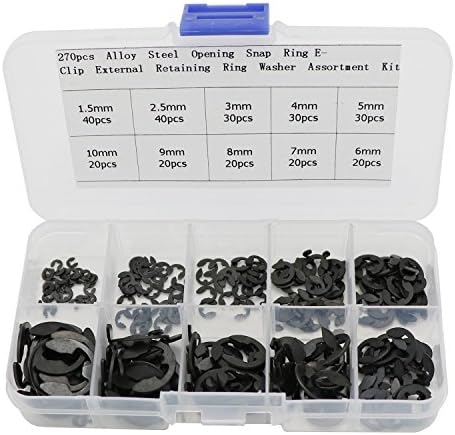 270 pcs Alloy Steel Opening Snap Ring,E-Clip External Retaining Ring Washer Assortment Kit