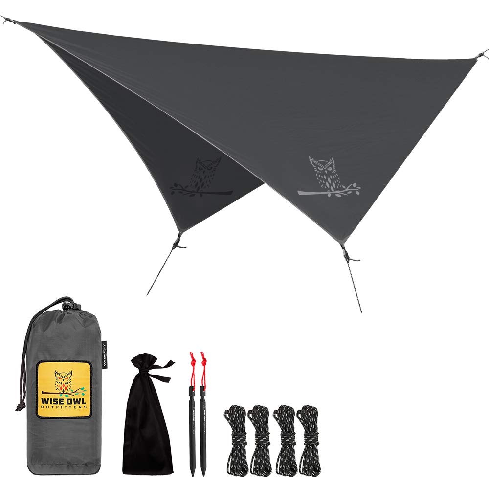 Wise Owl Outfitters Camping Tarp Waterproof Hammock Cover Shelter Camping Accessories with Tent Pegs and Carry Bag