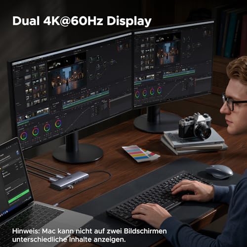 UGREEN Revodok USB C Hub Dual HDMI, Docking Station 2 Monitors with SD/TF Card Reader 170MB/s, 2 HDMI 4K@60Hz, 5Gbps USB Data Ports, PD 100W Fast Charging Compatible with MacBook Air/Pro, ThinkPad etc