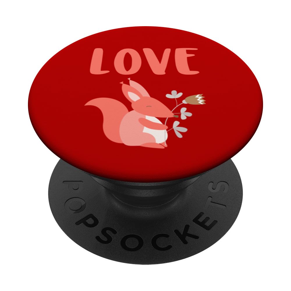 Cute Squirrel Love Red Heart Valentine Pop Sockets Red PopSockets Swappable PopGrip