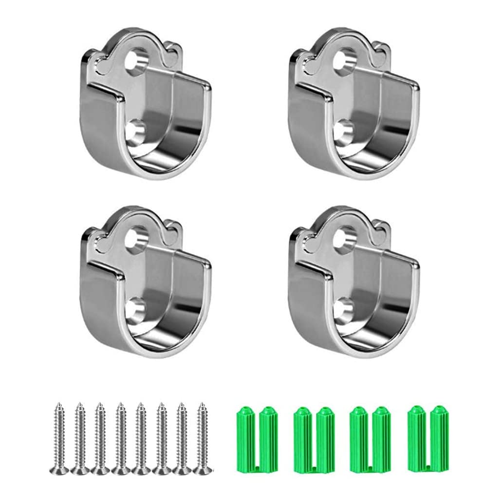HERKINDNESS 4PCS U Shaped Wardrobe Rail Bracket, Zinc Alloy Wardrobe Rail Bracket, Wardrobes Pole Brackets For Closet Shower Curtain Rod 25cm