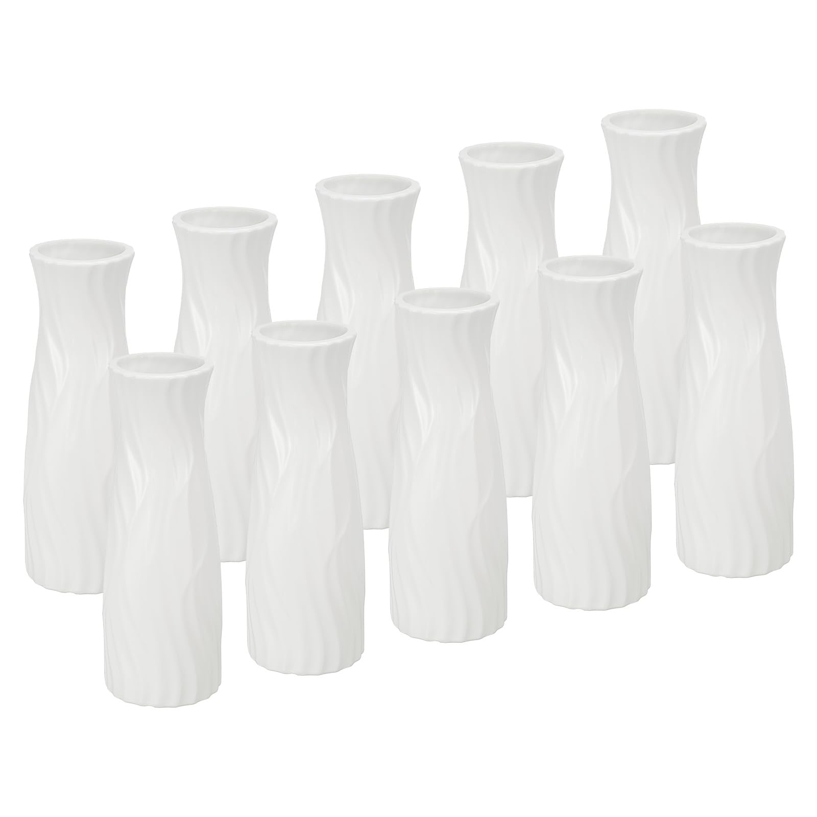 PATIKIL 10 Pack Plastic Vase, White, Modern, Oblong, Flowers, Table Top, Chrome Finish